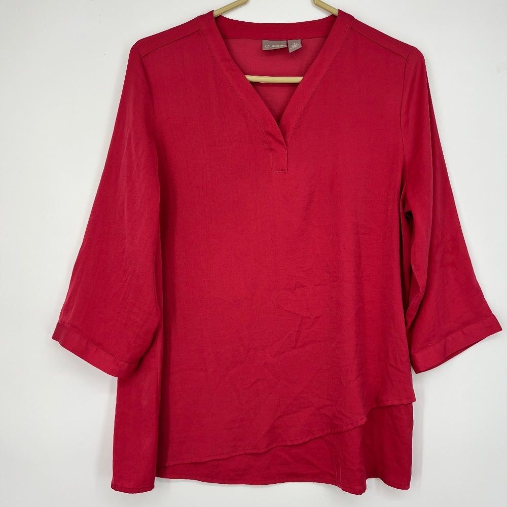 Chico's Size 1 Womens Medium Pullover Blouse Rose Pink Crinkle Polyester 3/4 Slv